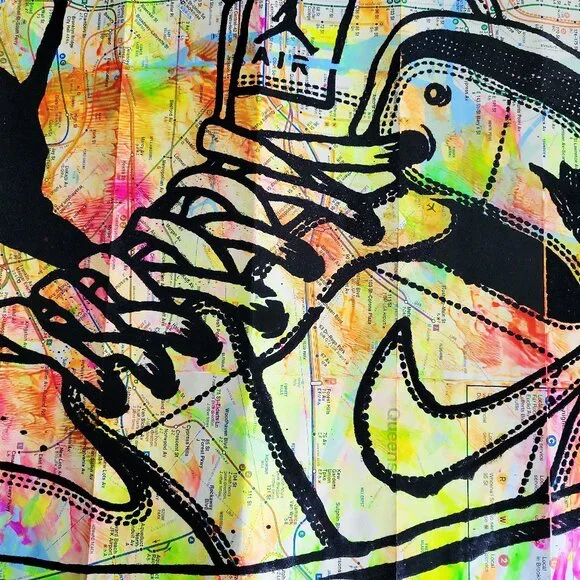 🎁Handpainted Air Jordan Sneaker Acrylic Painting Pop Art on NYC Subway Map - Picture 4 of 8